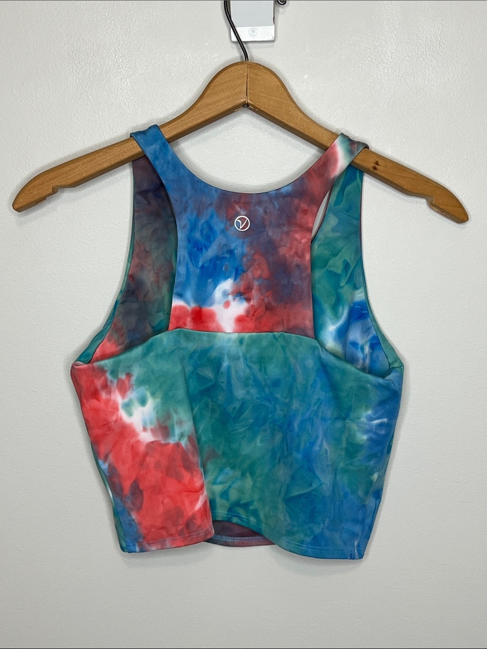 VOGO Athletica Tie-Dye Racerback Crop Tank in Blue, Green, Red, Size Medium - Picture 8 of 9